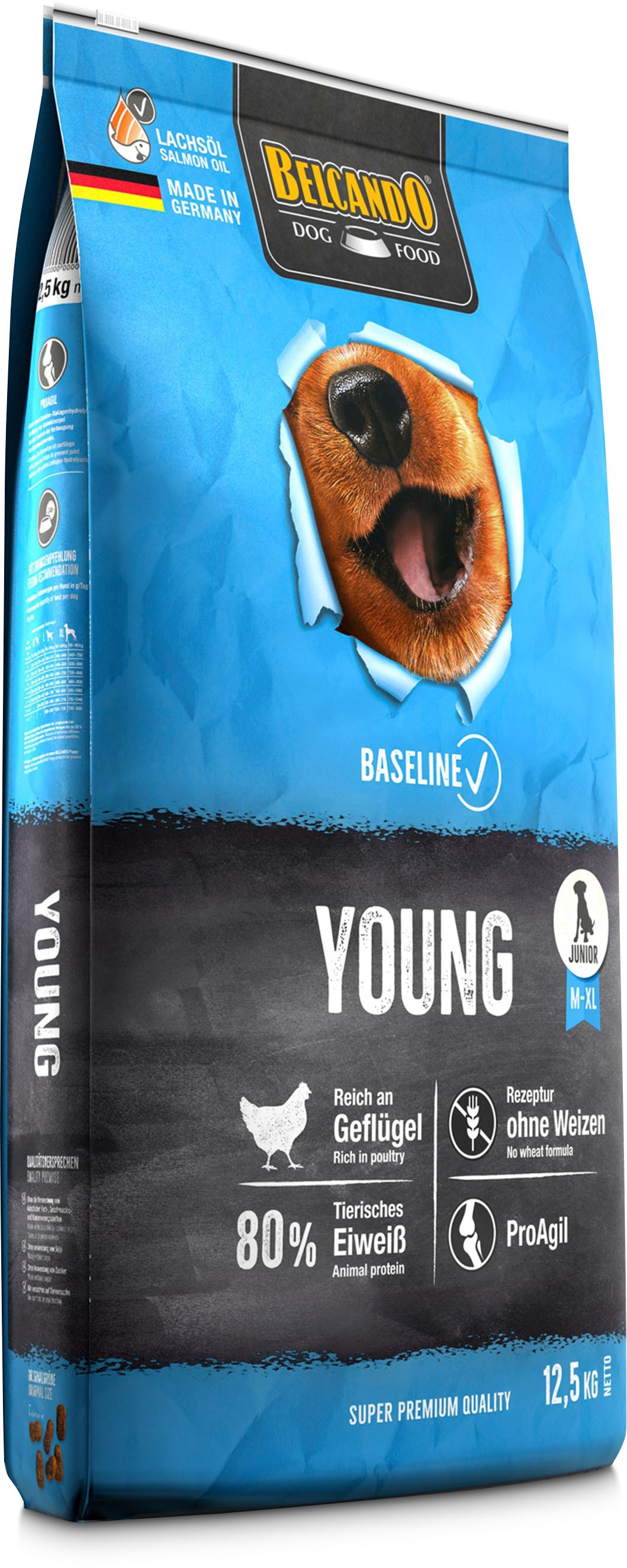 BELCANDO BASELINE YOUNG για κουτάβια μεσαίων και μεγαλόσωμων φυλών άνω των 4 μηνών, έως το τέλος της ανάπτυξης τους, με πουλερικά 12,5kg